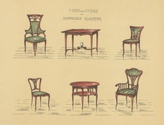 Pl. 19 Antiker Druck von Tischen und Stühlen von Kramer, um 1910