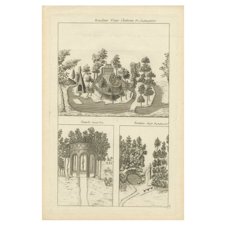 Pl. 19 Antiker Druck des Gartens eines Schlosses von Le Rouge, um 1785