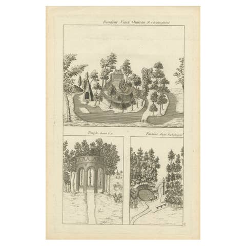 Pl. 19 Antique Print of the Garden of a Castle by Le Rouge, c.1785