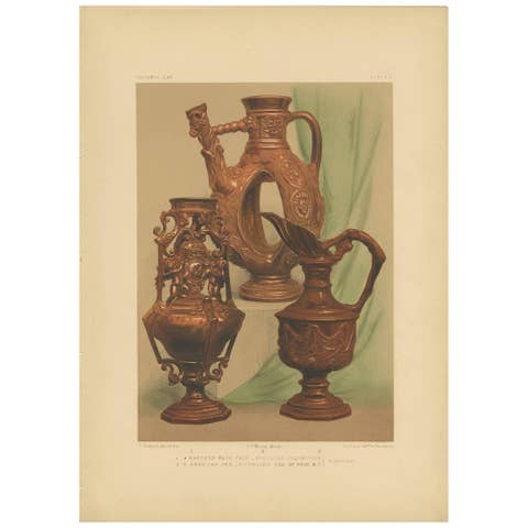 Pl. 2 Antique Print of an Earthenware Vase by Bedford, circa 1857