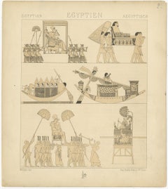 Pl. 2 Antique Print of Egyptian Decorative Objects by Racinet, 'circa 1880'