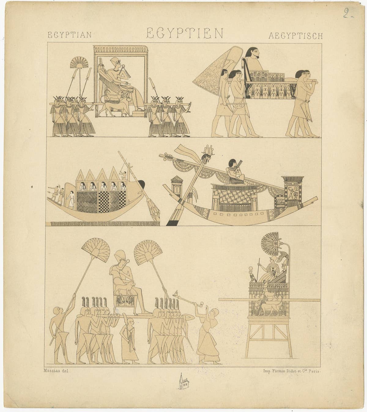 Pl. 2 Antique Print of Egyptian Decorative Objects by Racinet, 'circa 1880'