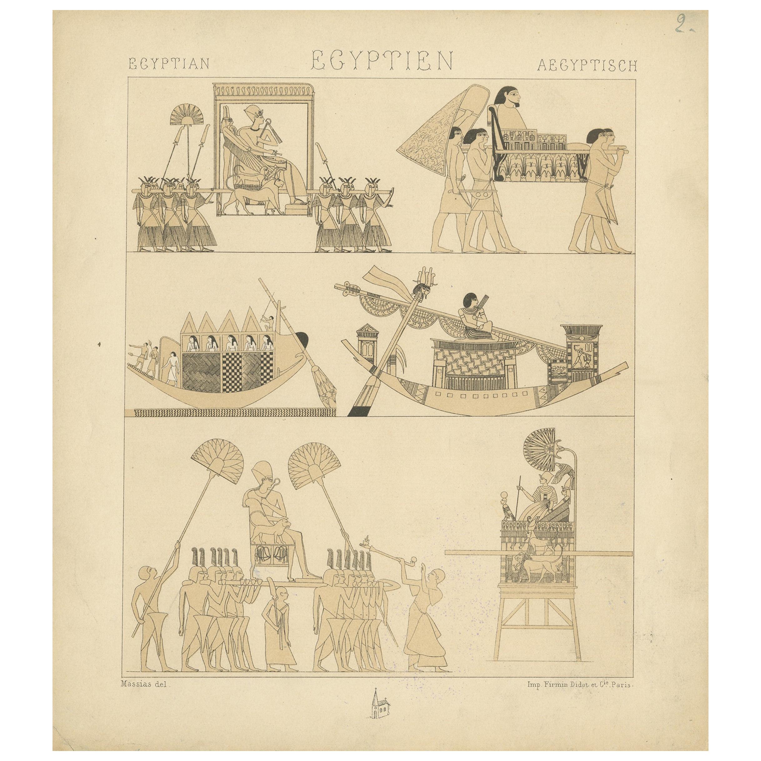 Pl. 2 Antique Print of Egyptian Decorative Objects by Racinet, 'circa 1880'