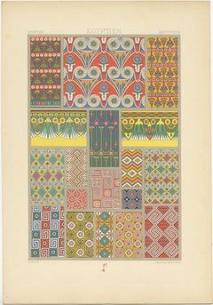 Pl. 3 Antique Print of Egyptian Painted Tomb Ceiling by Racinet, 'circa 1890'