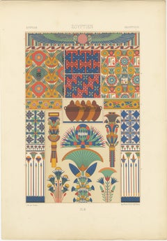 Pl. 2 Stampa antica di ornamenti egiziani di Racinet 'circa 1890'. 2 Stampa antica di ornamenti egiziani di Racinet "circa 1890