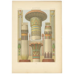 Pl. 2 Stampa di colonne egizie con motivi vegetali di Racinet 'circa 1890'. 2 Stampa di colonne egizie con motivi vegetali di Racinet "circa 1890".