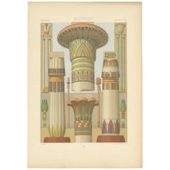 Antique Pl. 2 Print of Egyptian Columns with Plant Motifs by Racinet 'circa 1890'