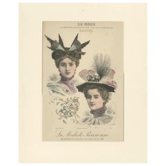 Pl. 20 Antique Fashion Print of Ladies with Hats 'c.1895'