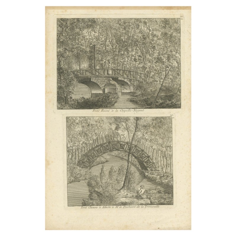 Pl. 20, Antiker Druck der Brücke der Nogent-Kapelle und einer chinesischen Brücke von Le R
