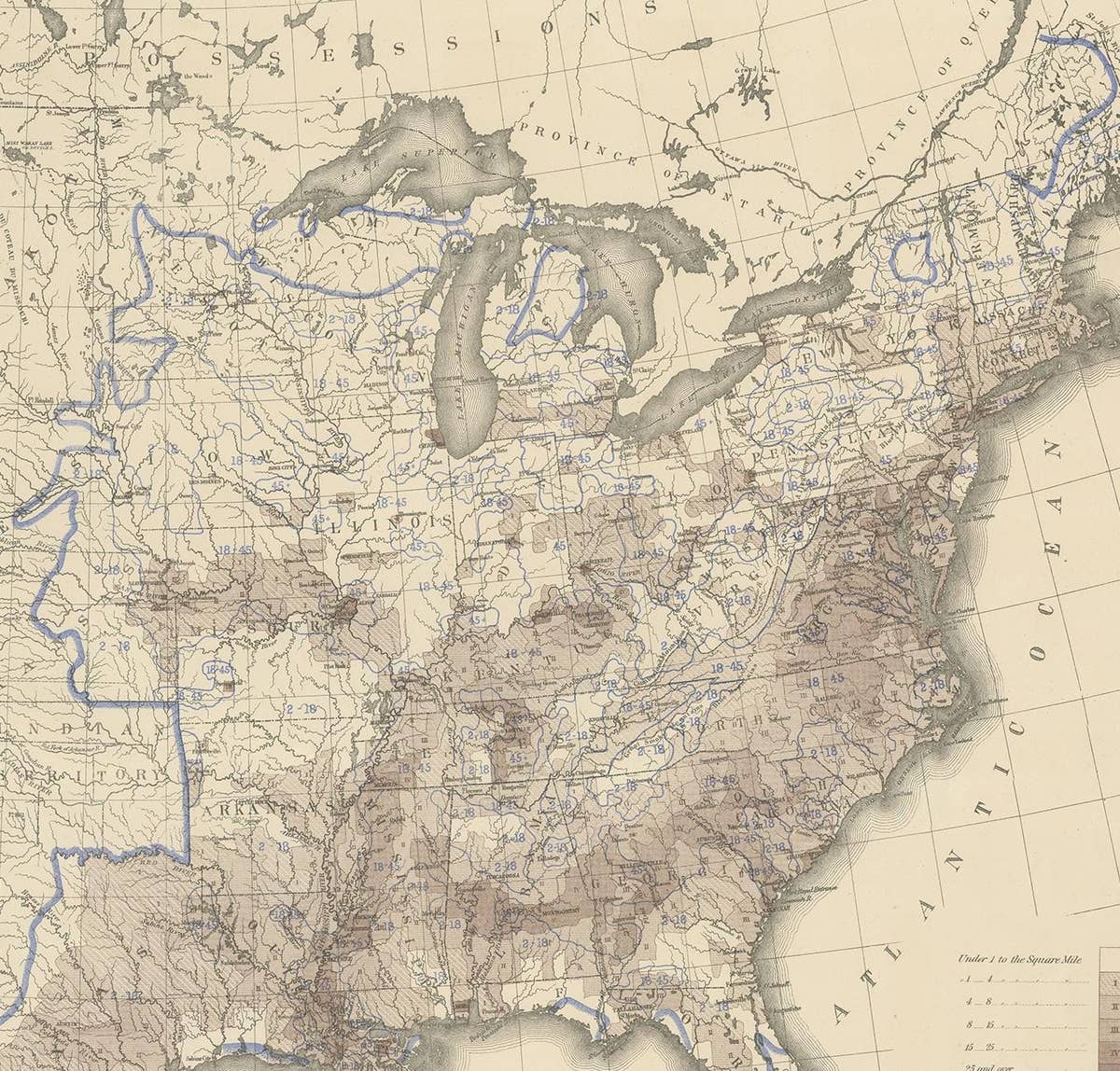 Pl. 21 Antique Chart of the US Colored Population Density in 1870, '1874'