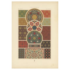Pl. 21 Antique Print of Indo Persian Motifs 16th Century by Racinet 'circa 1890'