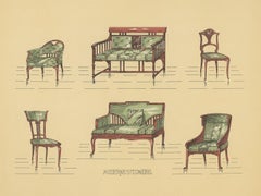 Pl. 21 Antique Print of Tables and Chairs by Kramer, circa 1910