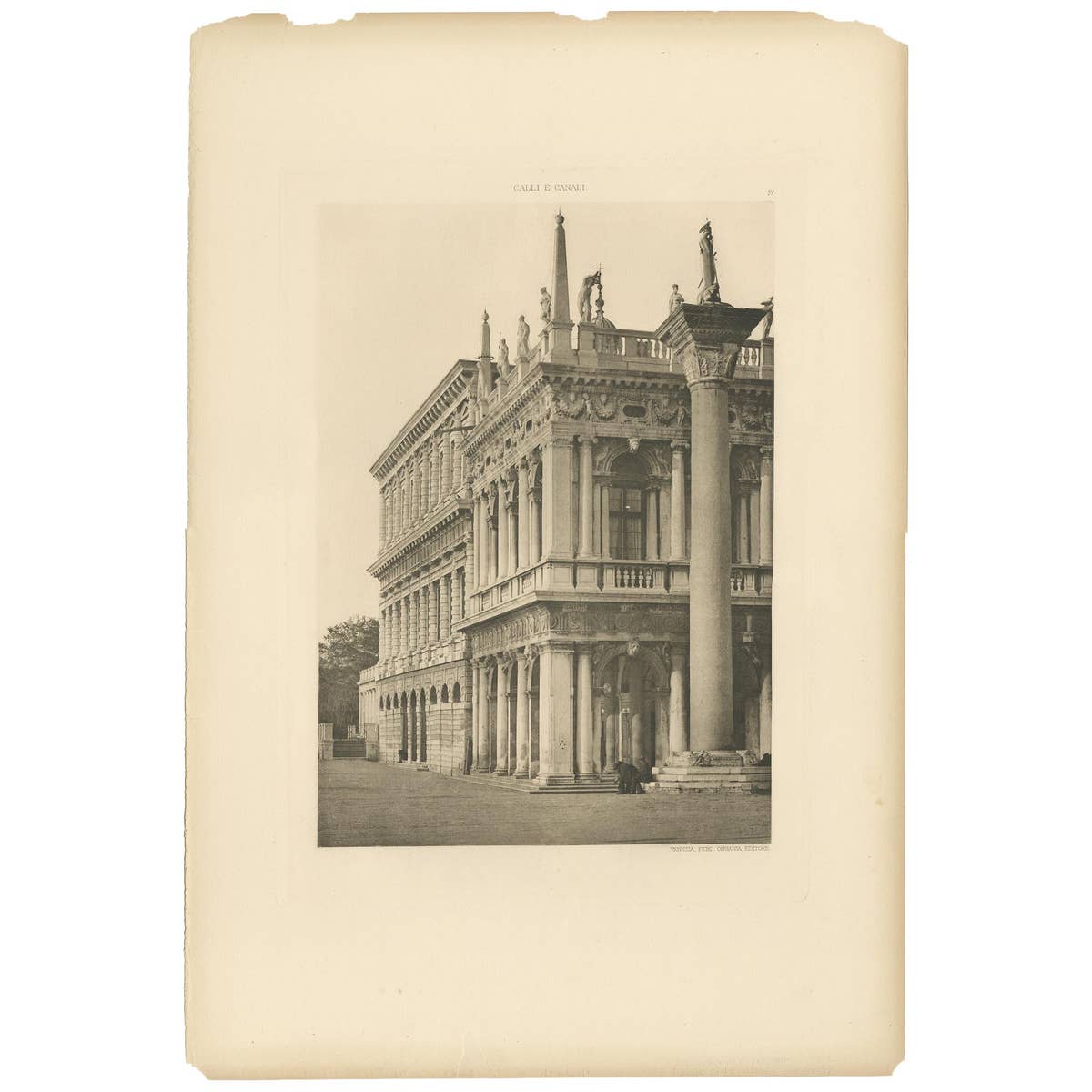 Pl. 21 Antique Print of the Column of San Todaro in Venice, circa 1890