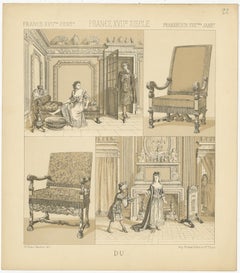 Pl. 22 Antique Print of French XVIIth Century Furniture by Racinet, circa 1880