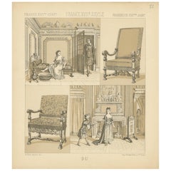 Pl. 22 Stampa antica di mobili francesi del XVII secolo di Racinet, circa 1880