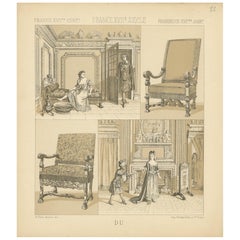 Pl. 22 Antique Print of French XVIIth Century Furniture by Racinet, circa 1880