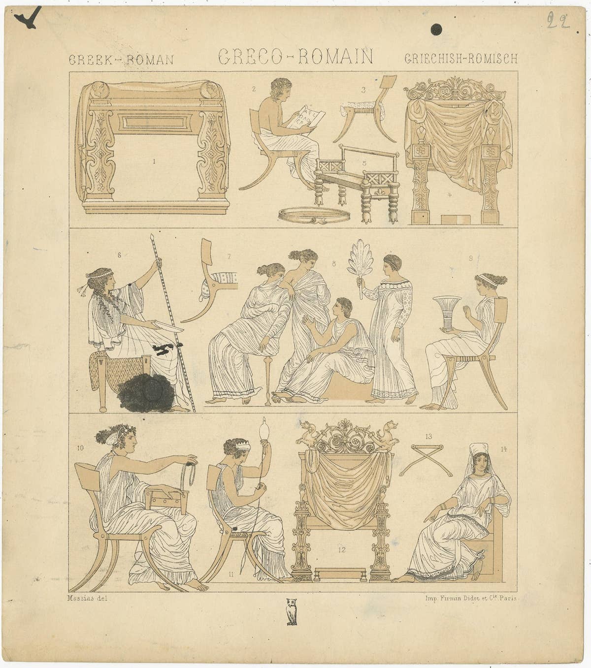 Antique Decoartive Print of Greece-Roman Scenes, 'circa 1880'