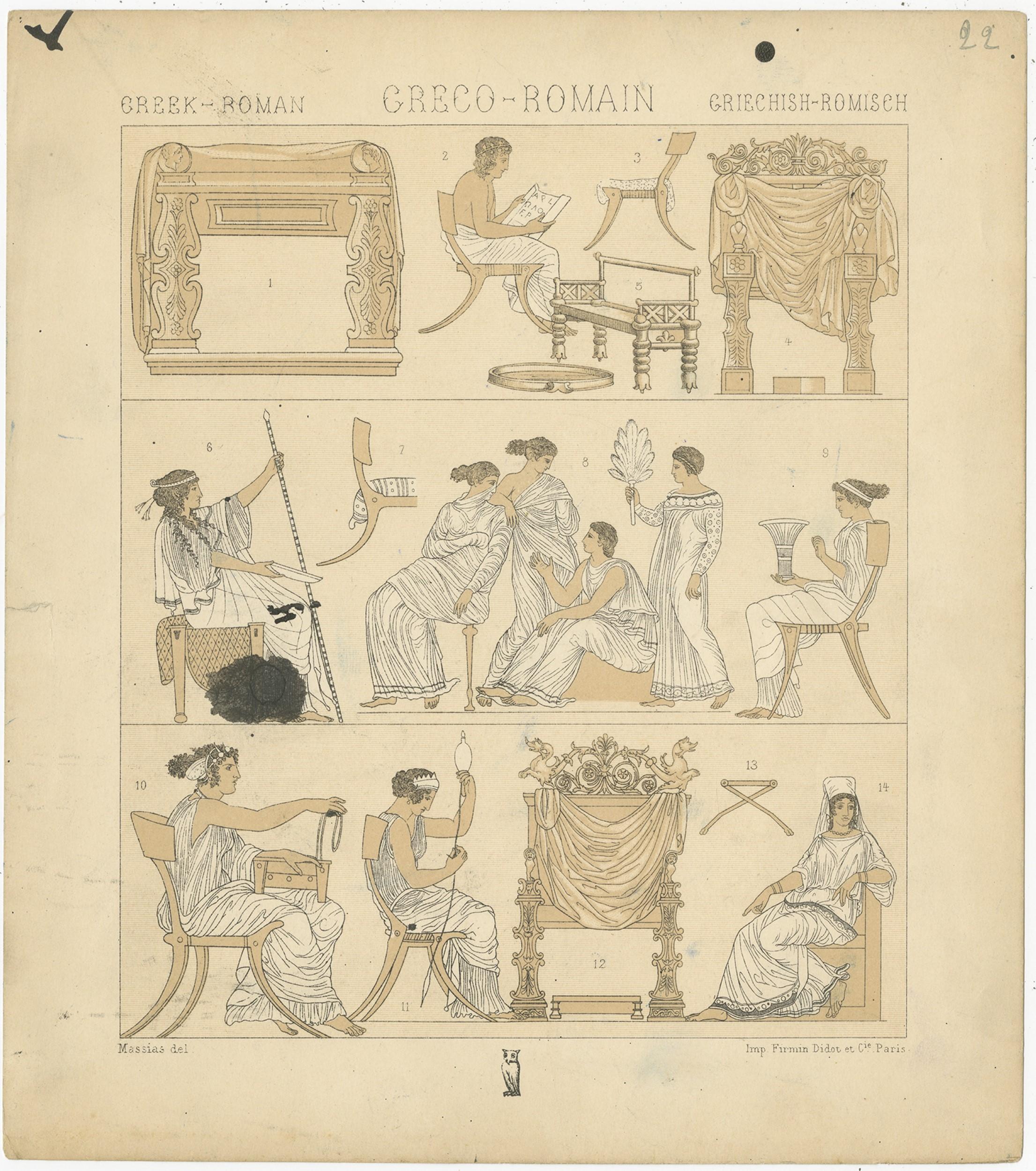 19th Century Antique Decoartive Print of Greece-Roman Scenes, 'circa 1880' For Sale