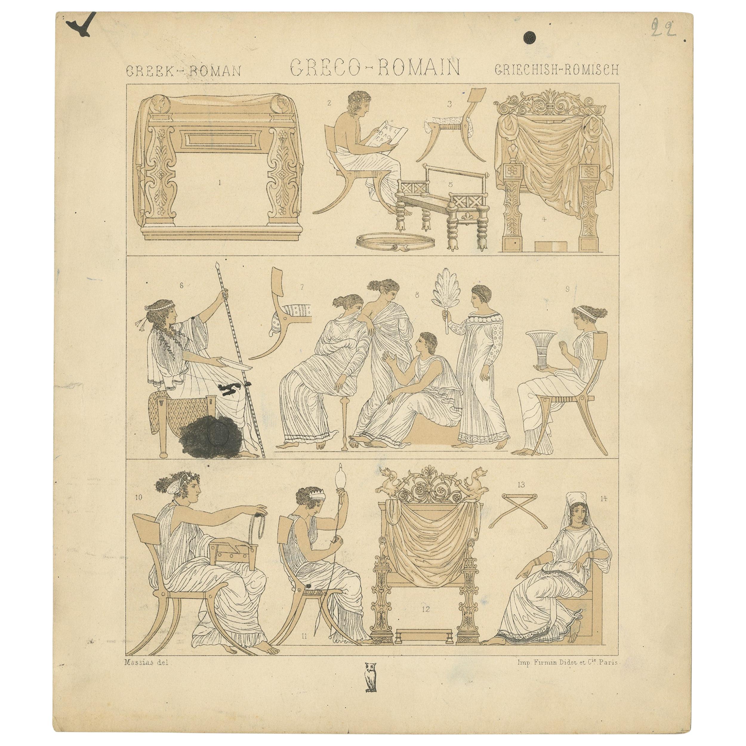 Antique Decoartive Print of Greece-Roman Scenes, 'circa 1880' For Sale