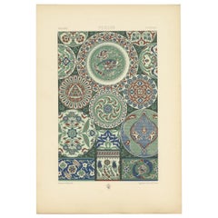 Pl. 22 Antique Print of Persian Ornaments by Racinet (c.1890)