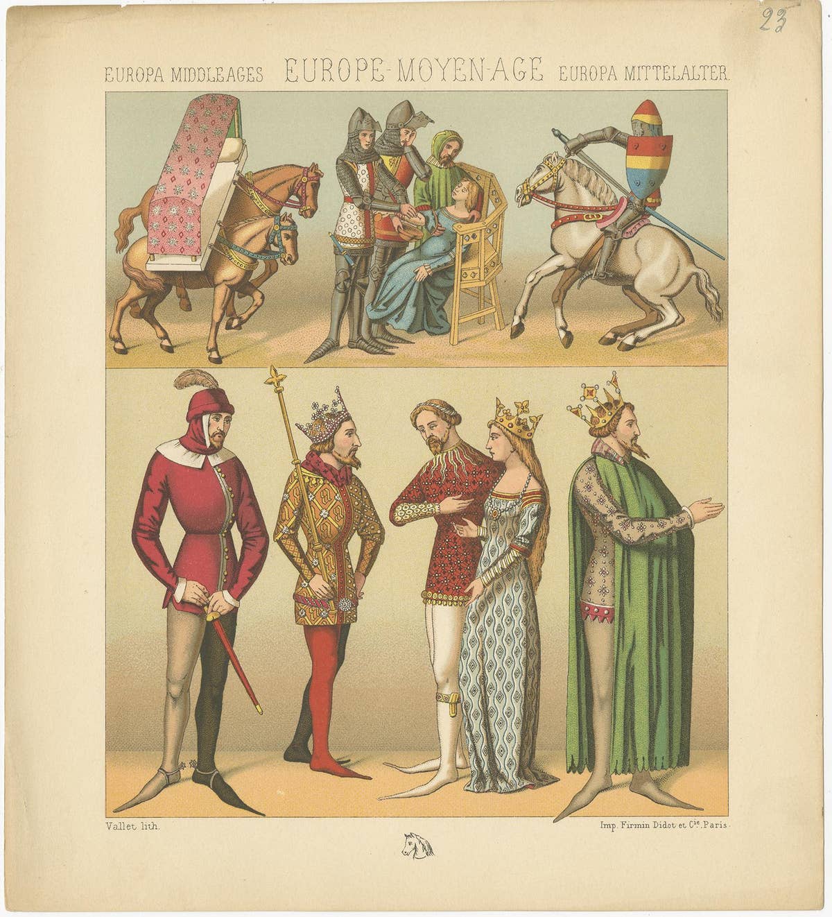 Pl. 23 Antique Print of European Middle Ages Scene by Racinet 'circa 1880'
