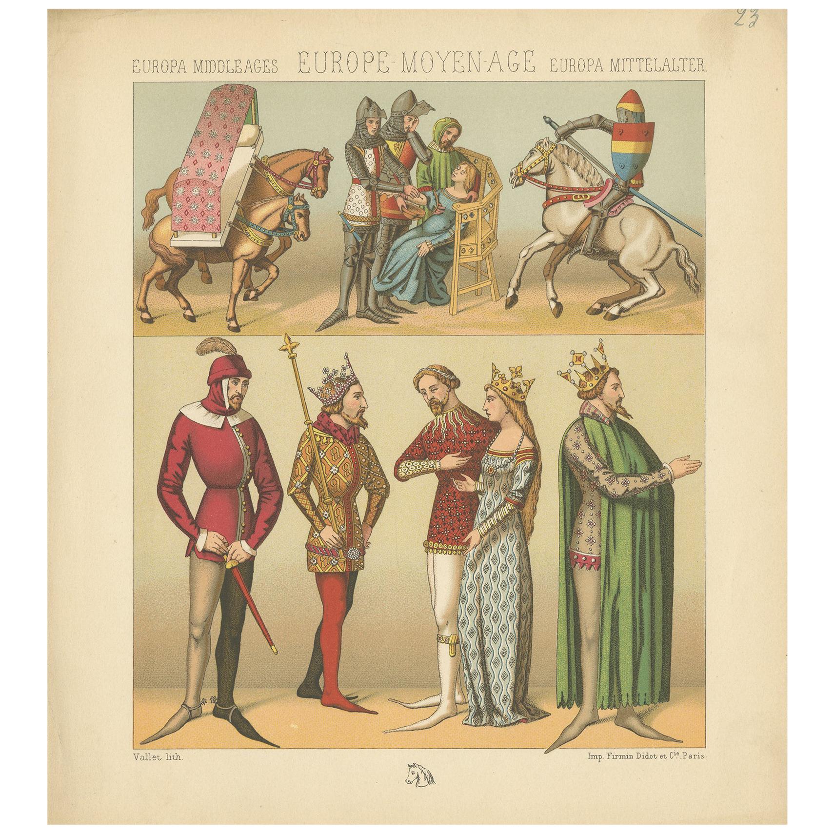 Pl. 23 Antique Print of European Middle Ages Scene by Racinet 'circa 1880' For Sale