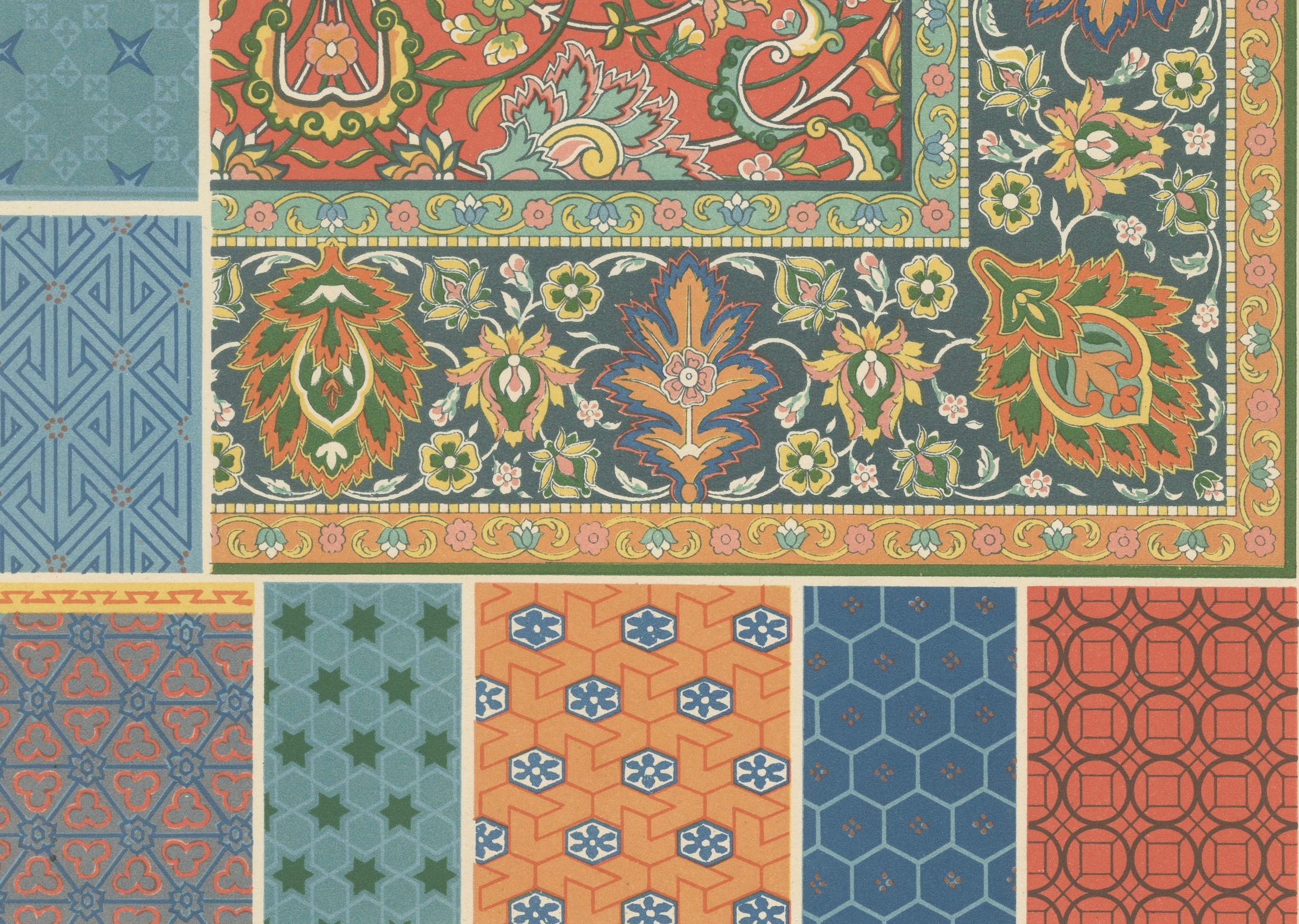 Pl. 23 Grabado antiguo de ornamentos persas de Racinet, hacia 1890 siglo XIX en venta