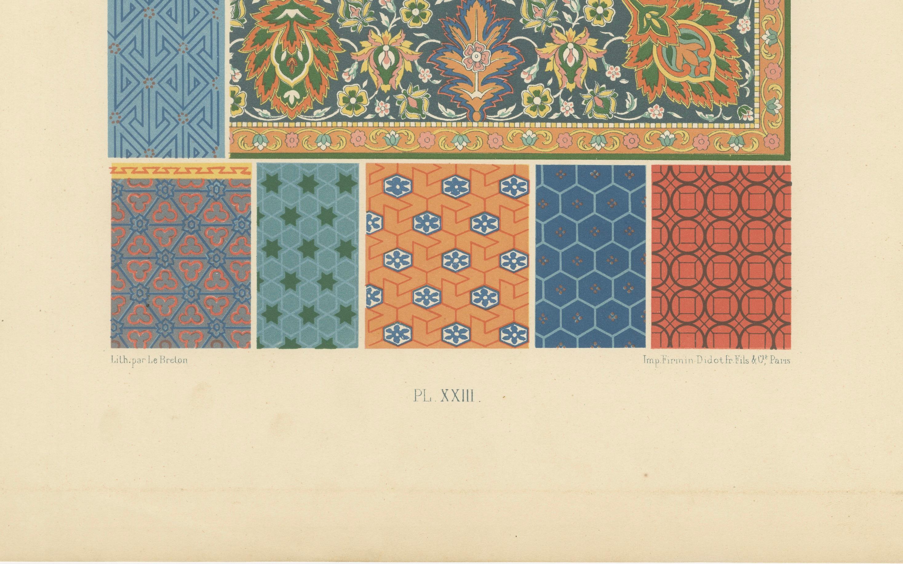 Pl. 23 Grabado antiguo de ornamentos persas de Racinet, hacia 1890 Papel en venta