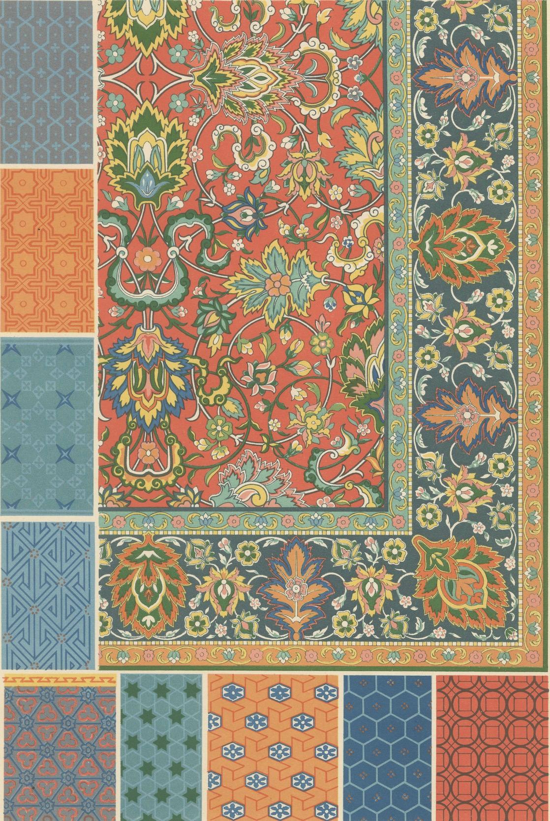 Pl. 23 Grabado antiguo de ornamentos persas de Racinet, hacia 1890 en venta 2