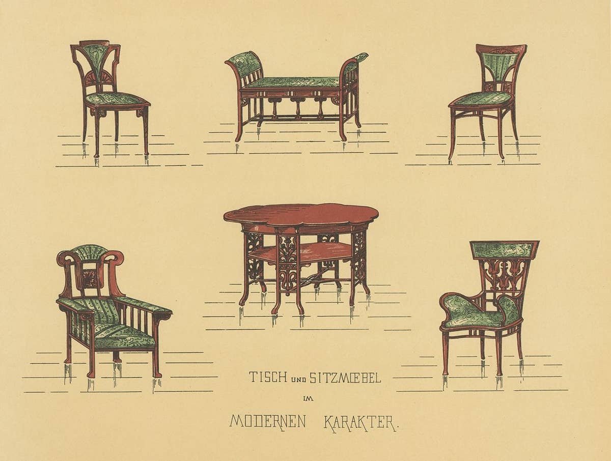 Pl. 23 Antique Print of Tables and Chairs by Kramer, circa 1910