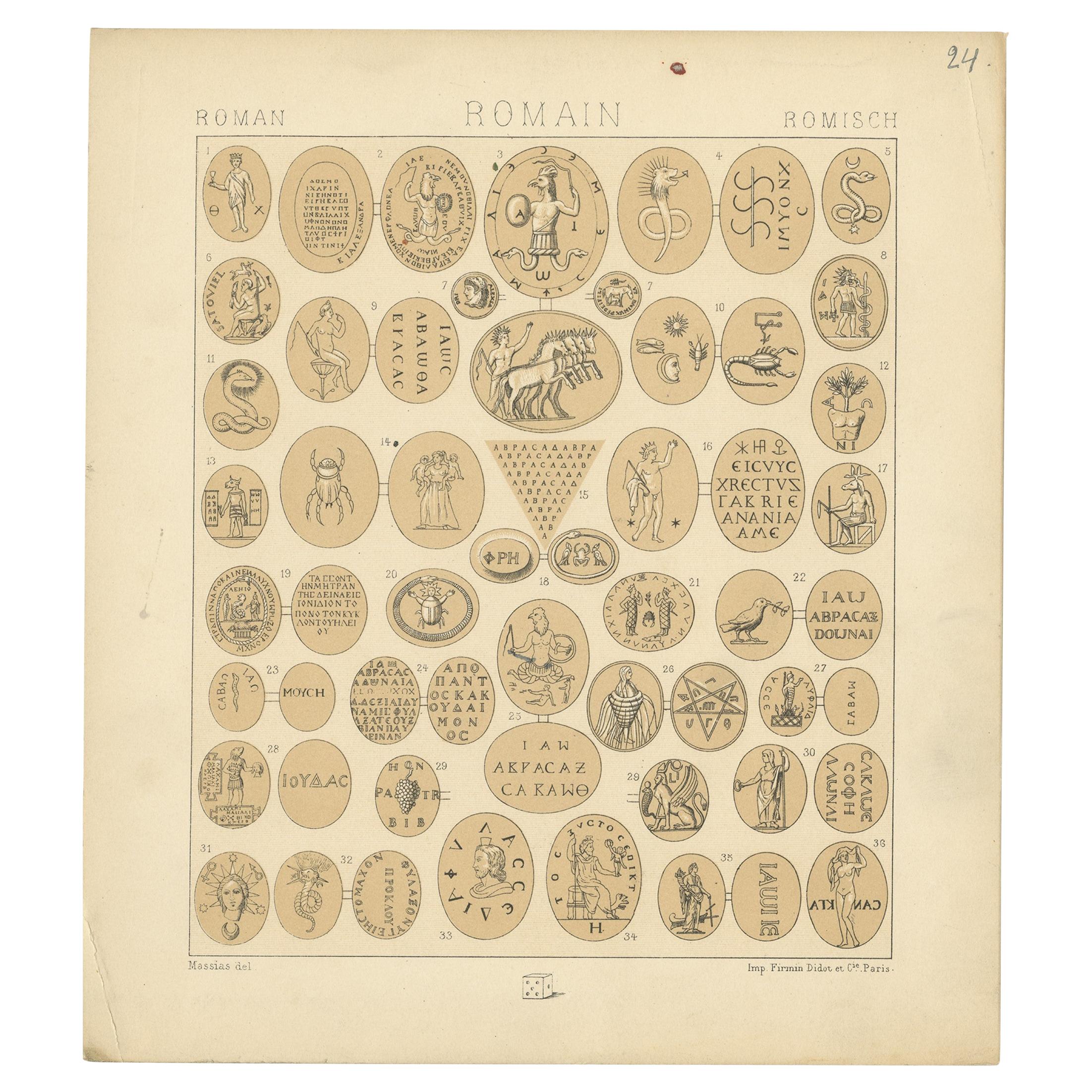 Pl. 24 Antique Print of Roman Decorative Objects by Racinet, 'circa 1880' For Sale