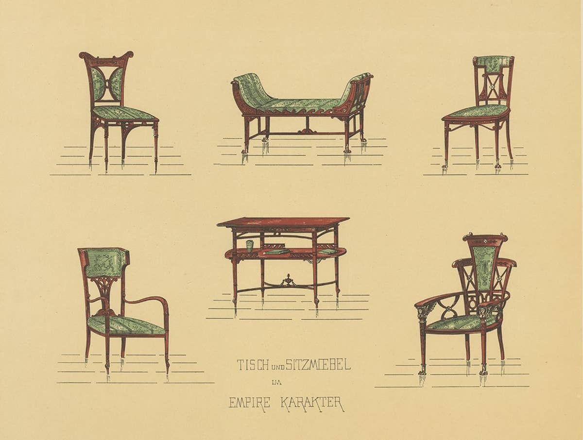 Pl. 24 Antique Print of Tables and Chairs by Kramer, circa 1910