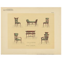 Pl. 24 Antique Print of Tables and Chairs by Kramer, circa 1910