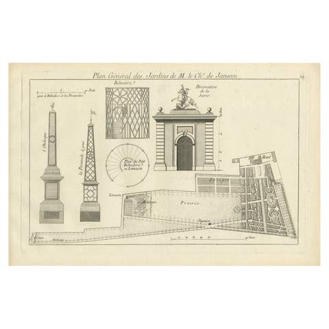 Pl. 24 Antique Print of various Garden Elements by Le Rouge, c.1785