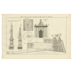 Impression ancienne de divers éléments de jardin par Le Rouge, vers 1785