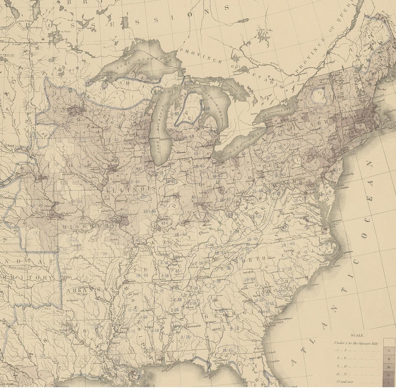 Tableau ancien Pl. 25 de la population étrangère des États-Unis en 1870, « 1874 » Bon état - En vente à Langweer, NL