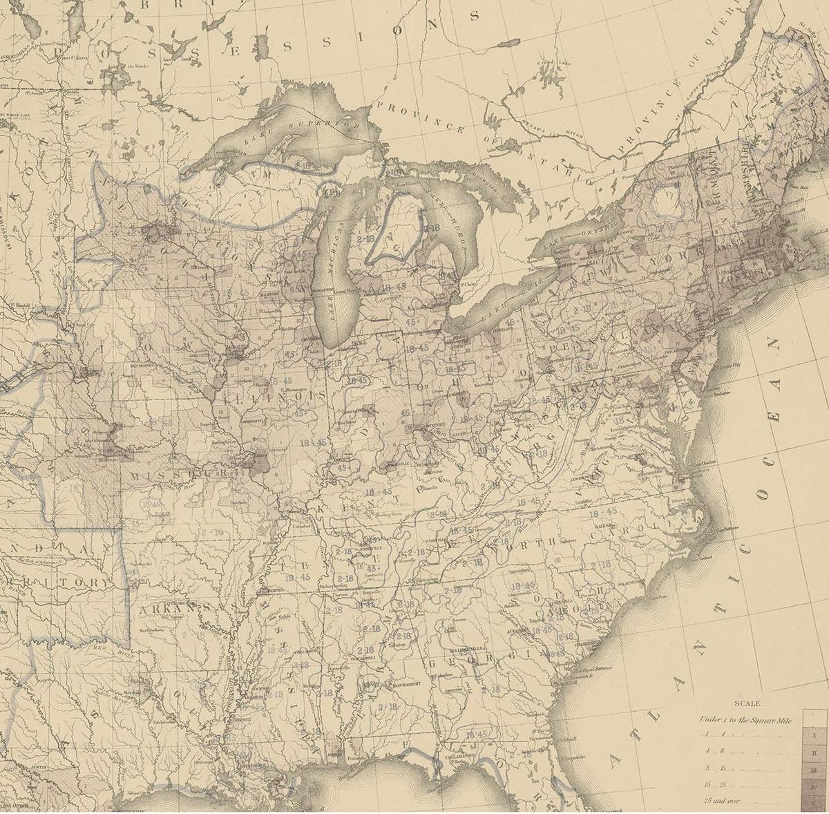 Pl. 25 Antique Chart of the US Foreign Population in 1870, '1874'