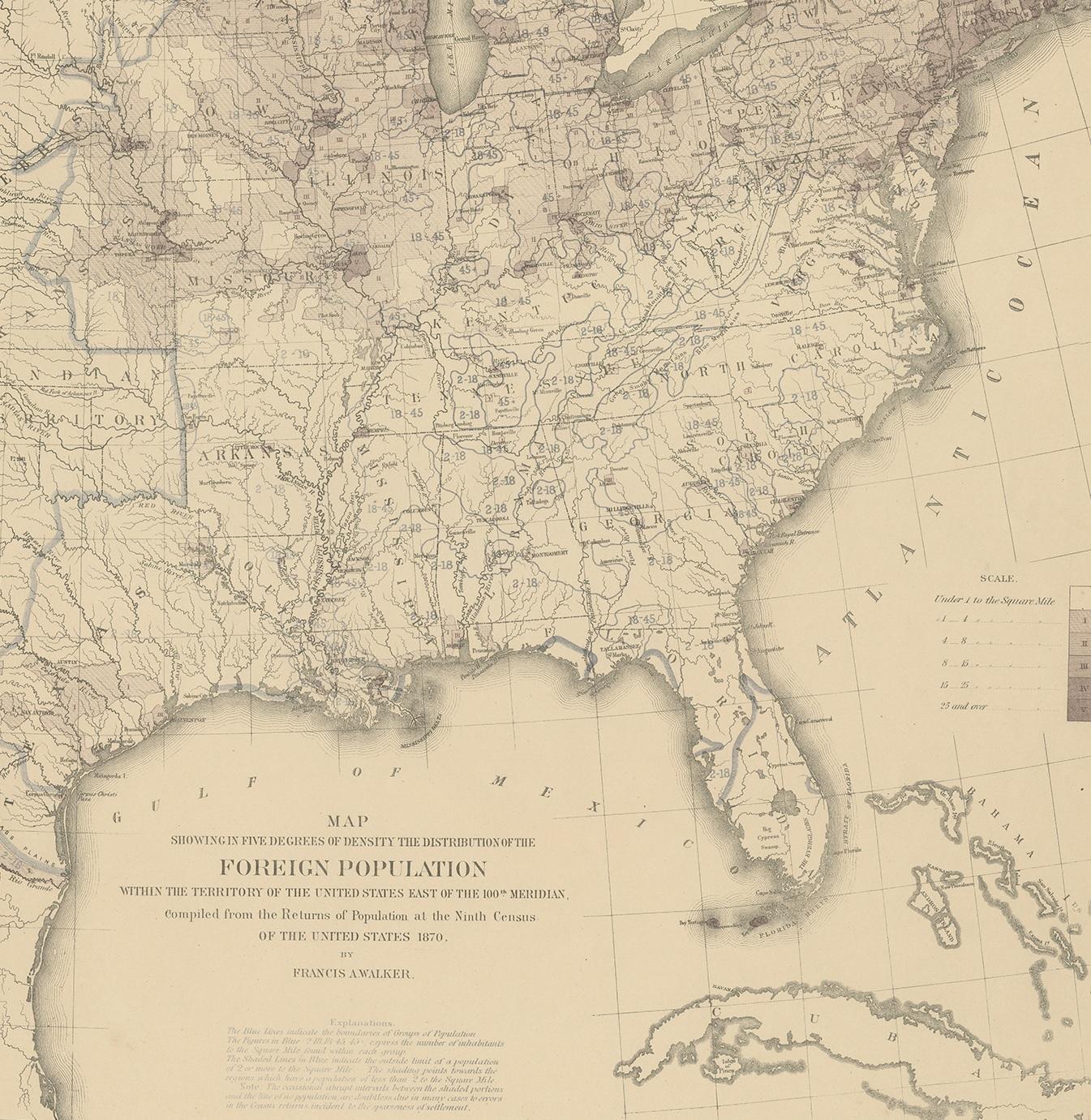 XIXe siècle Tableau ancien Pl. 25 de la population étrangère des États-Unis en 1870, « 1874 » en vente