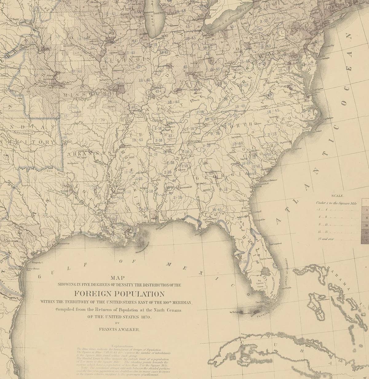 Pl. 25 Antique Chart of the US Foreign Population in 1870, '1874'