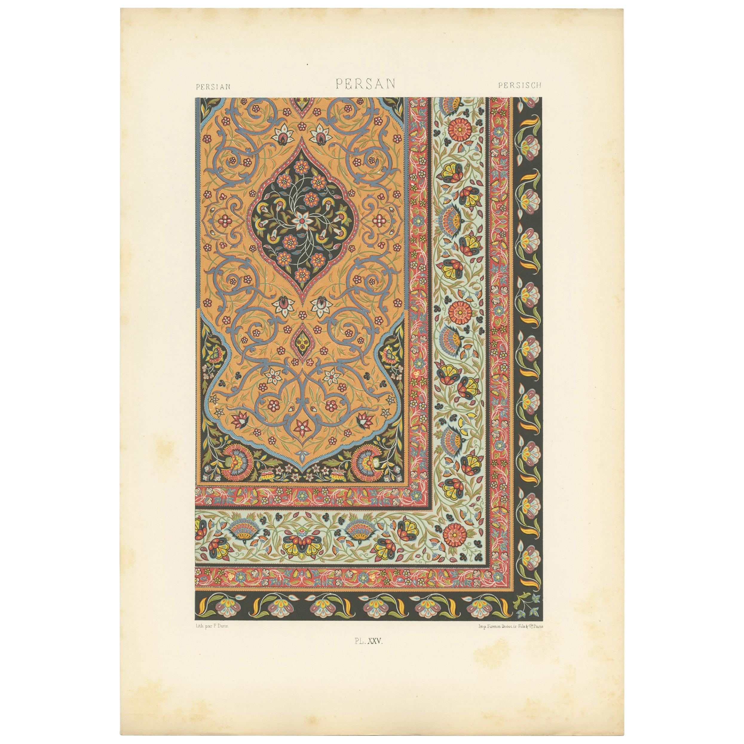 Pl. 25 Antique Print of Persian Ornaments by Racinet 'circa 1890' For Sale