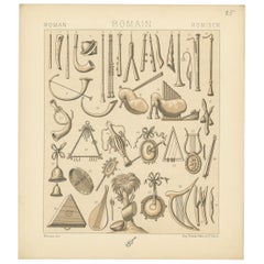 Pl. 25 Used Print of Roman Music Instruments by Racinet, 'circa 1880'
