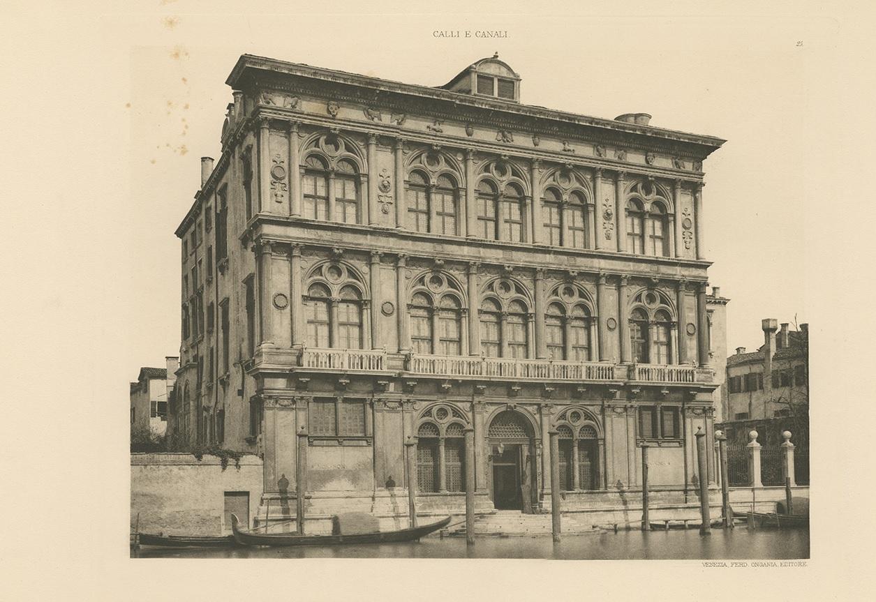 Pl. 25 Gravure ancienne du palais Ca' Vendramin Calergi à Venise, vers 1890 Bon état - En vente à Langweer, NL