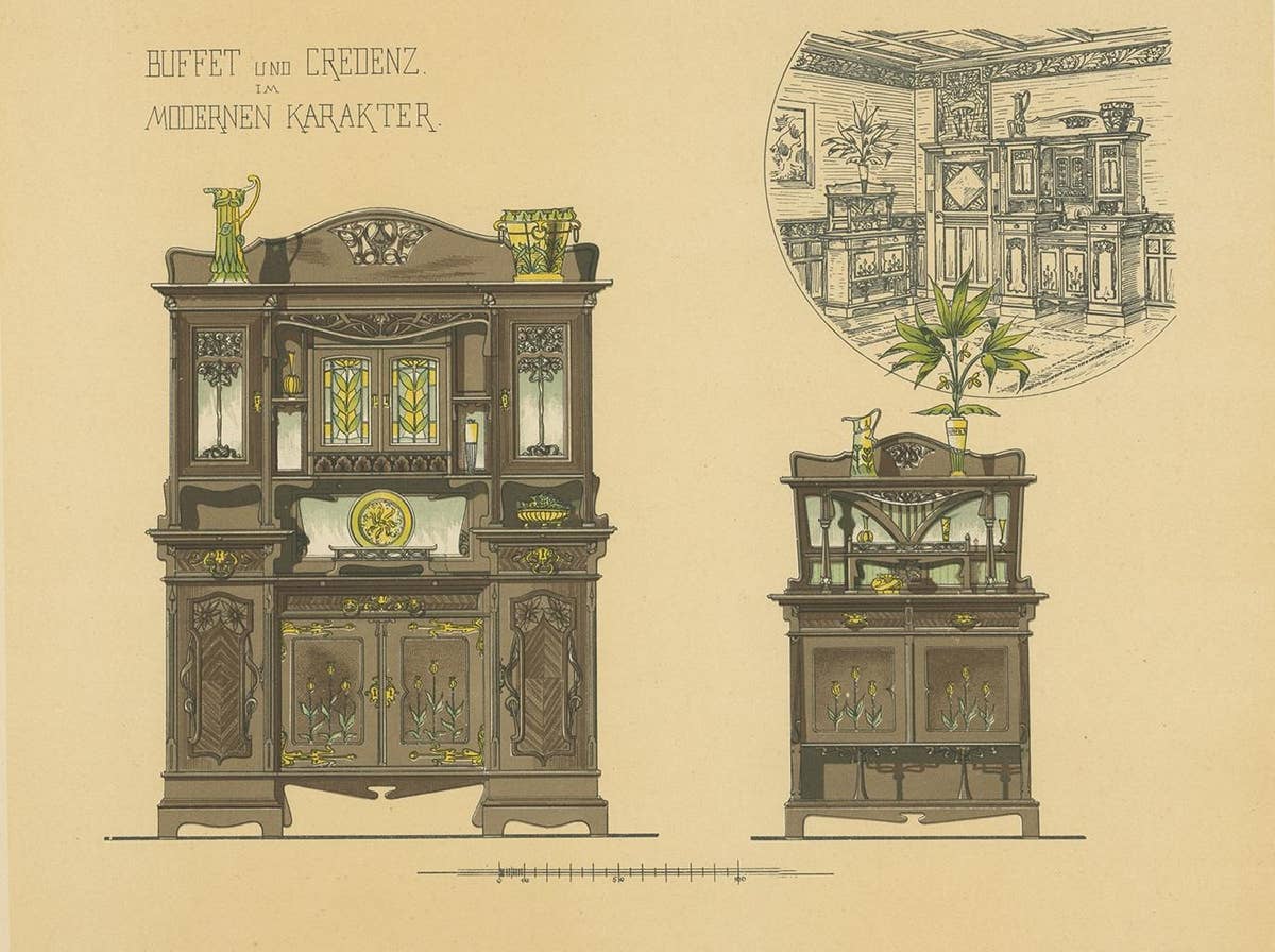 Pl. 26 Antique Print of a Buffet by Kramer 'circa 1910'