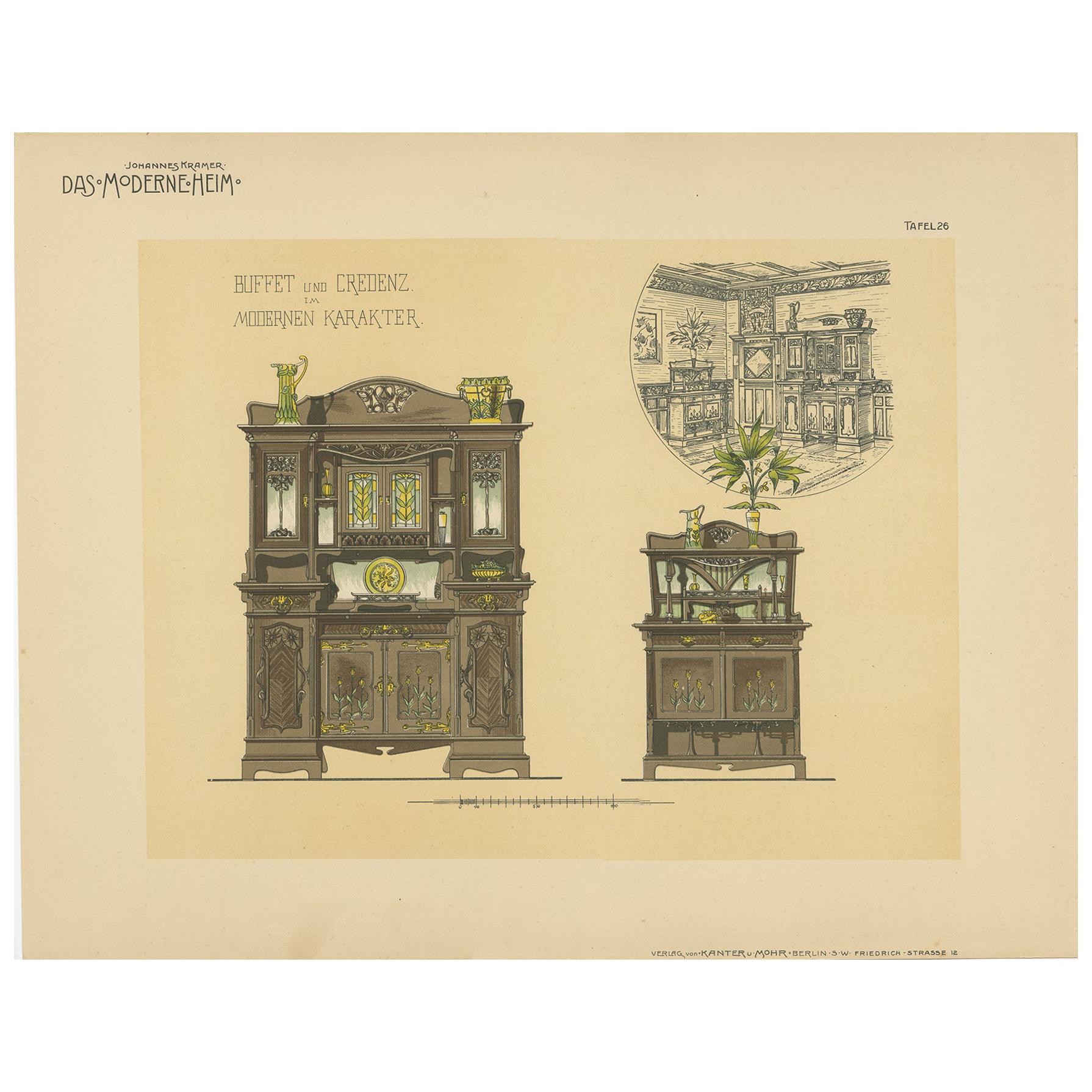 Pl. 26 Antique Print of a Buffet by Kramer 'circa 1910' For Sale