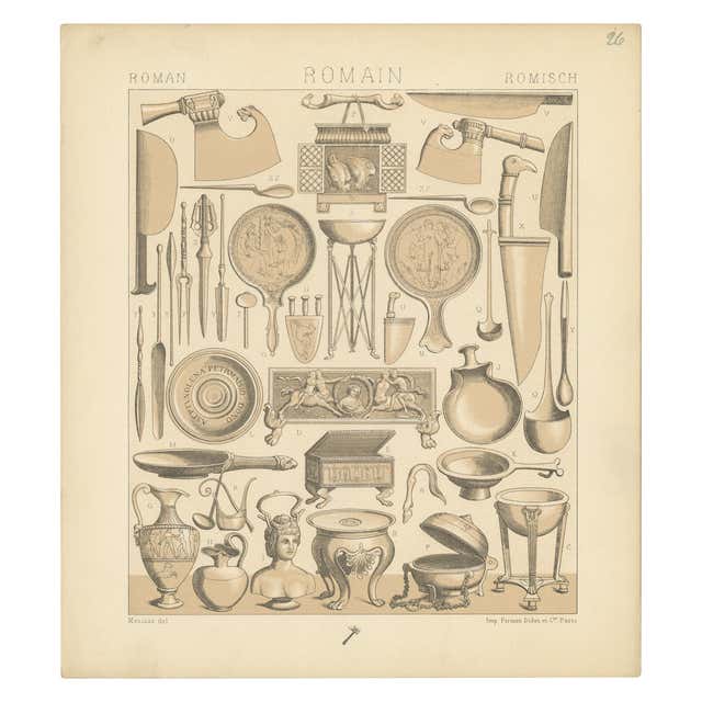 Pl. 25 Antique Print of Roman Music Instruments by Racinet, 'circa 1880 ...