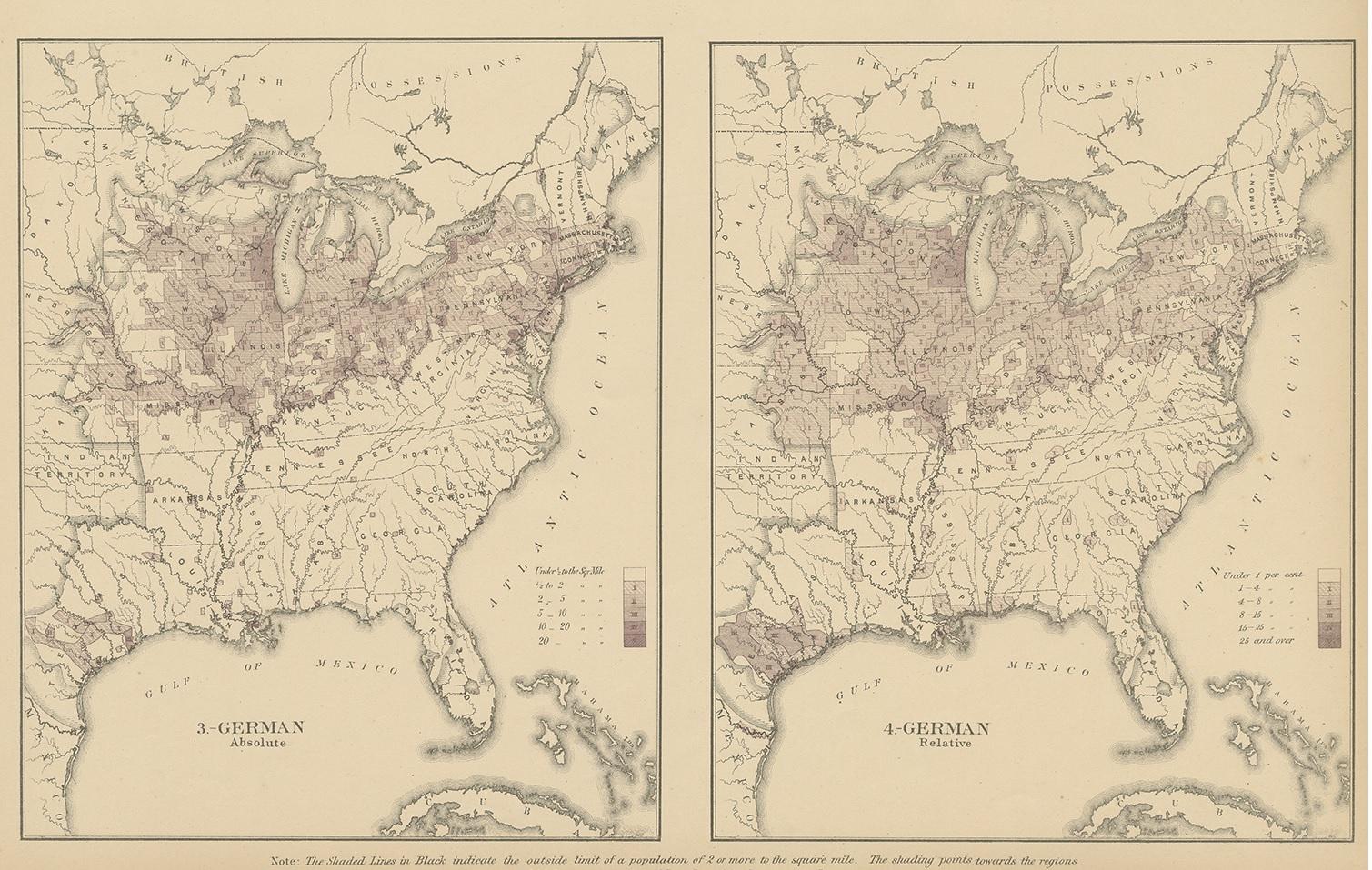 Pl. 27 Antike Charte der irischen und deutschen Bevölkerung in den USA im Jahr 1870, ''1874'' (19. Jahrhundert) im Angebot