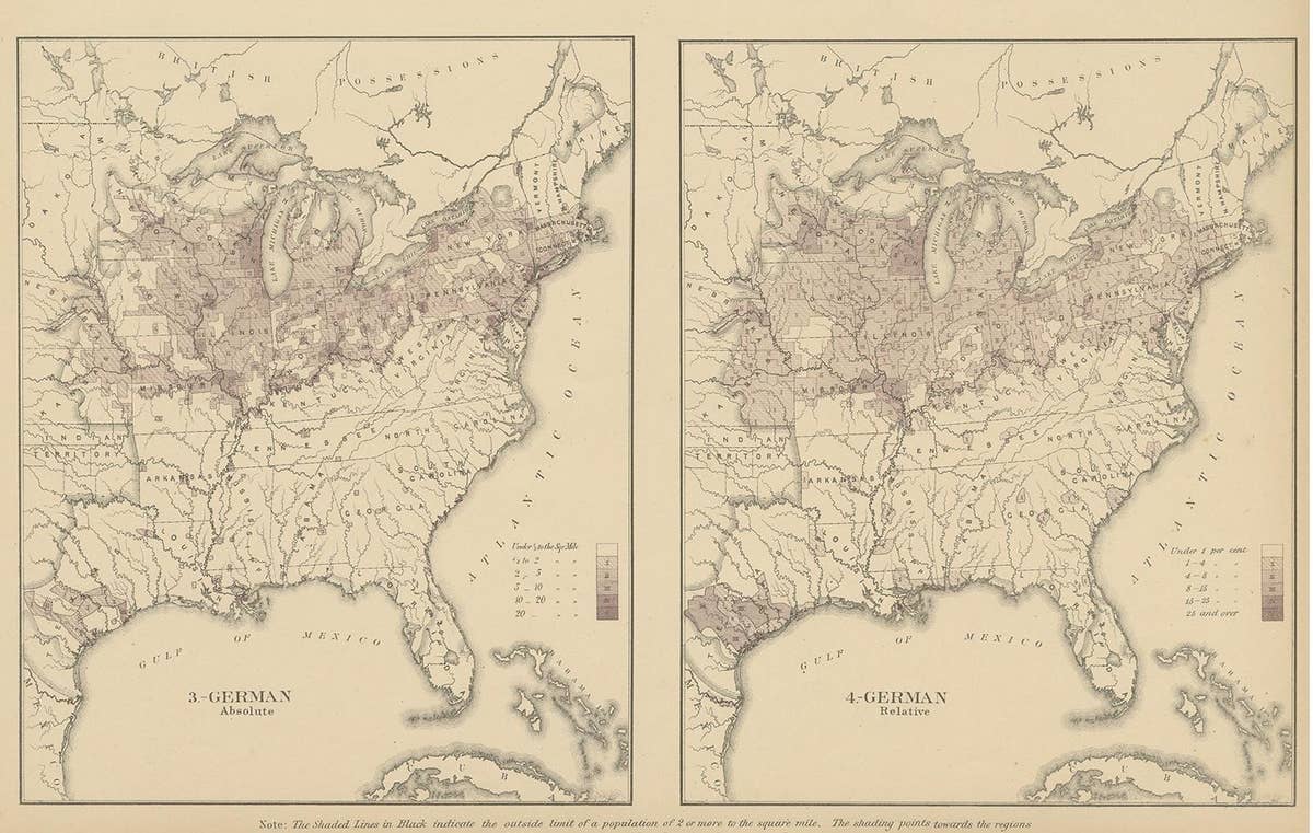 Antique Chart of the US Irish and German Population in 1870, '1874'