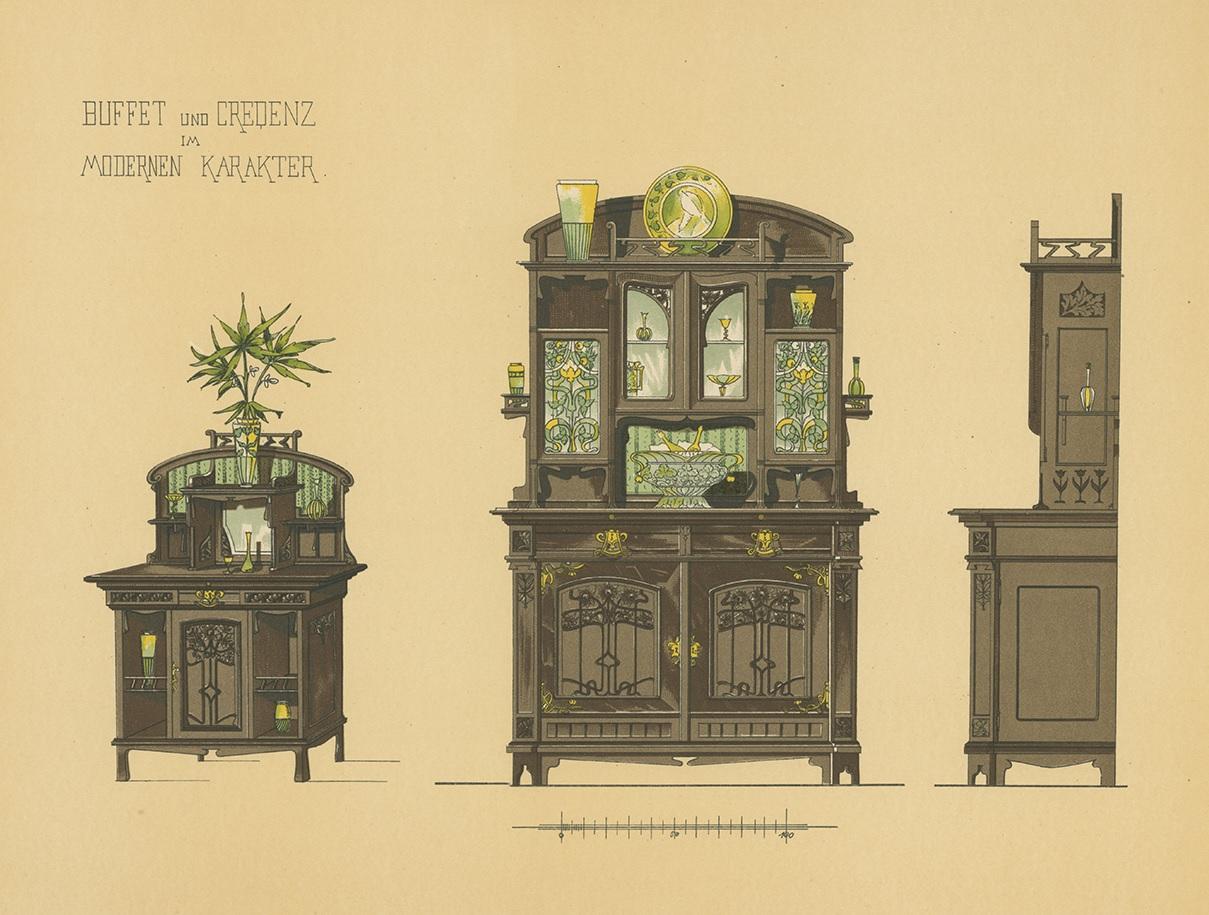 Pl. 27 Antique Print of a Buffet by Kramer 'circa 1910' In Good Condition For Sale In Langweer, NL