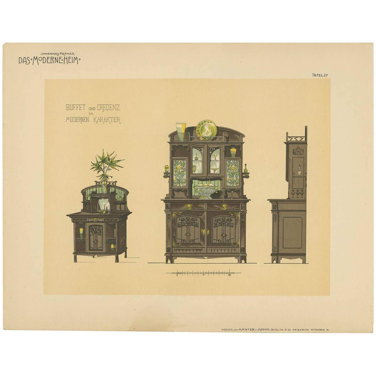 Pl. 27 Antique Print of a Buffet by Kramer 'circa 1910'