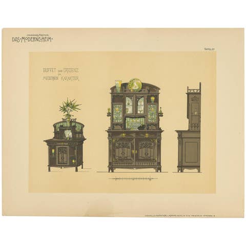 Pl. 27 Antique Print of a Buffet by Kramer 'circa 1910'